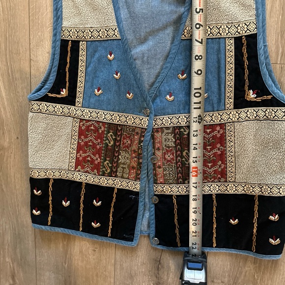 Vintage Paul Harris Denim Womens Vest‎ M Blue Flowers Patchwork Country - Picture 6 of 10